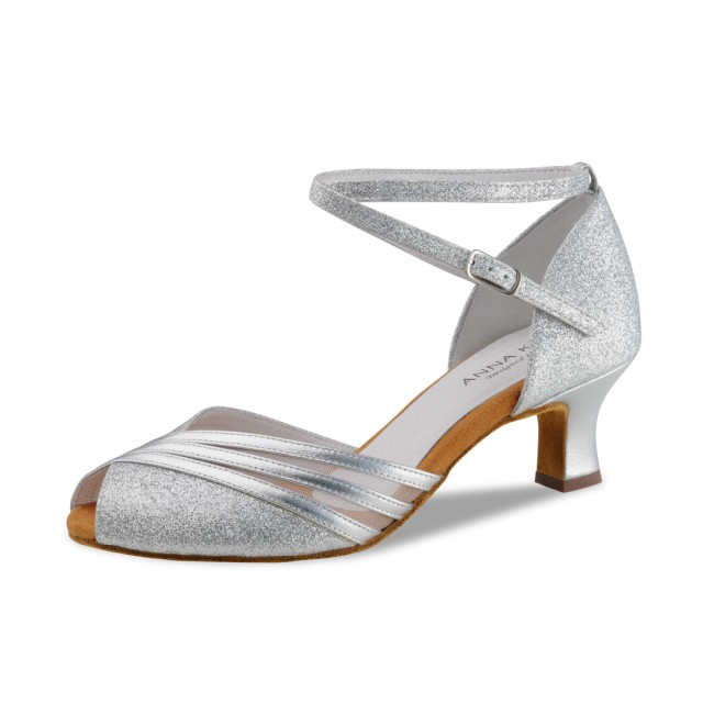 Anna Kern Christelle Zilver Dames dansschoenen met Open neus 5 cm Hak