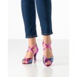 Werner Kern Mary dames dansschoenen in felroze metallic leer en multicolour bandjes