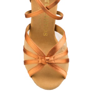 Rummos R368 Dark Tan Satijn latin dansschoenen met open neus en gas