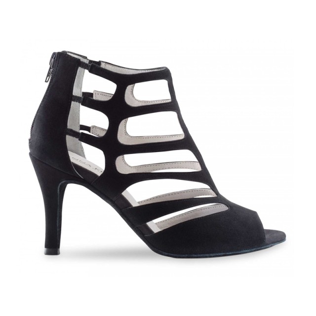 Anna Kern 860-75 Dames dansschoenen met opengewerkt suede zwart enkellaarsje met rits