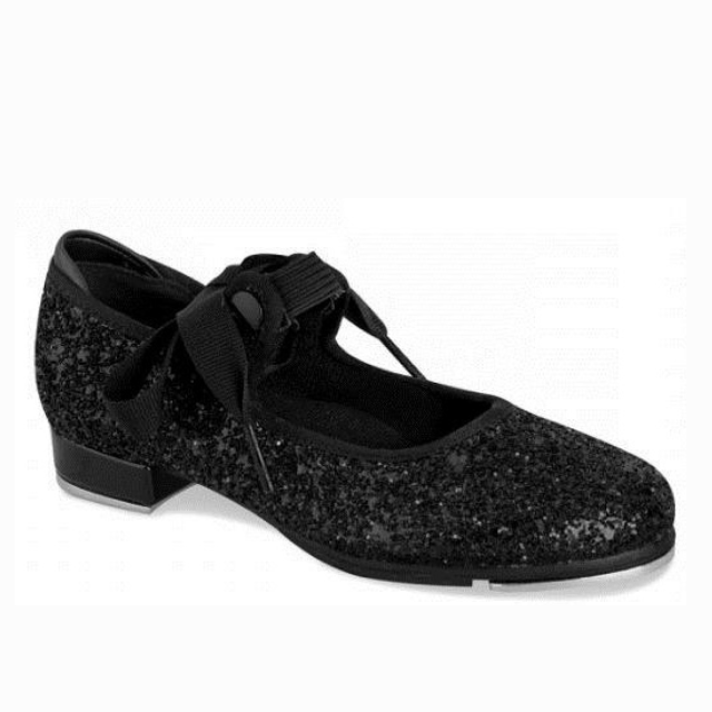 Bloch S0351G zwarte glitter tapschoenen voor meisjes met striksluiting