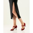 Nueva Epoca Romy Dansschoenen Rood fluweel zacht zwart lakleer latin tango danshakken