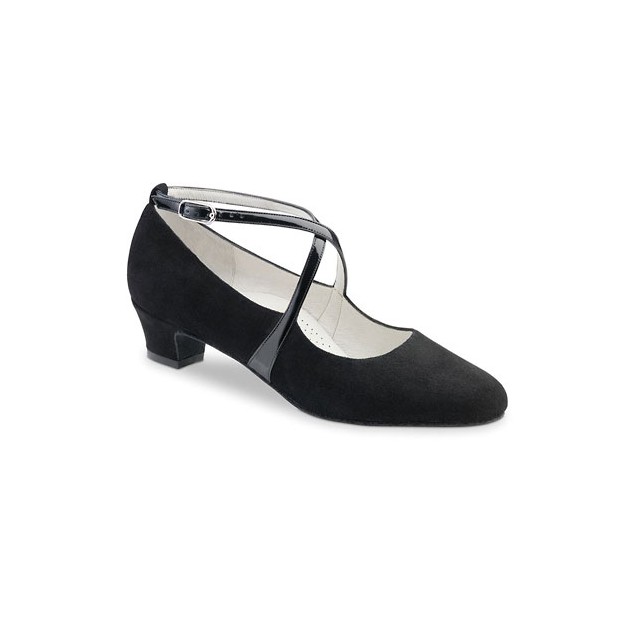 Dames Ballroom Dansschoenen voor Brede Voeten Zwart Suede en Lakleer Lage Hak Werner Kern Marina