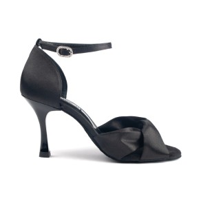 Portdance PD509 Zwarte latin dansschoenen van Satijn voor Salsa en Bachata
