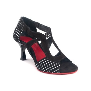 Portdance PD508 dames dansschoenen zwart met witte stippen nubuck 