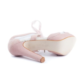 Portdance bridal dansschoen met lederen zool PD851 Roze Nubuck met striksluiting