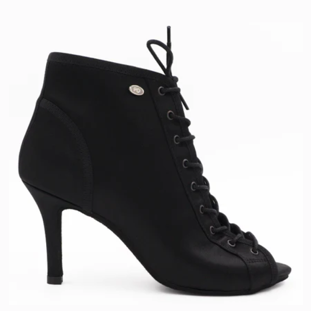 Portdance PD815 zwarte Dames Dansschoenen met Peeptoe Enkellaarsje met Vetersluiting 