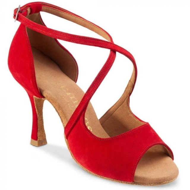 Rummos R545 Nubuck dames dansschoenen met Kruisbandje voor Latin dansstijlen - rood - zwart