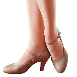Dames character dansschoenen Capezio 656 lederen zool donker beige