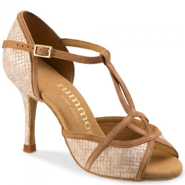 Rummos Santigold dames dansschoenen bruin met slangenprint - Salsa - Bachata - Kizomba